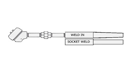 Thermocouple or RTD with Drill Bar Stock Weld In Thermowell